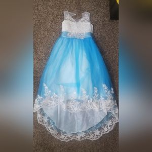 Girls Princess Dress Embroided Wedding Blue Long